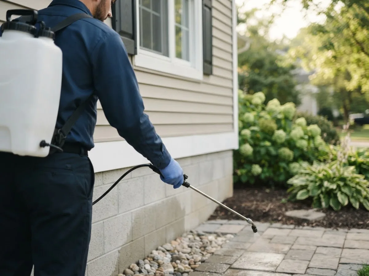 Pest control technician inspecting a home in Pyote, TX